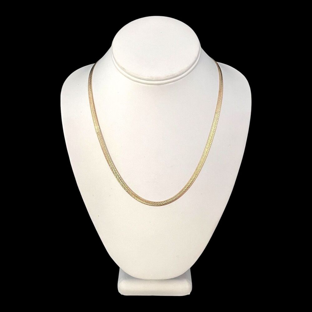 Vintage Herringbone Necklace Flat Chain Gold Plated Classic Chic NB1